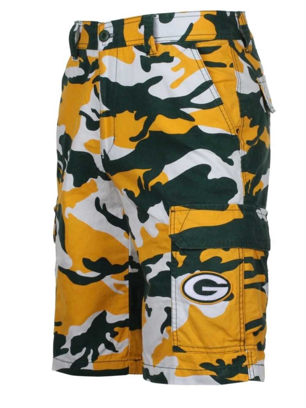 Green Bay Packers Green Yellow Camo Cargo NFL Team Apparel Shorts 40 Waist